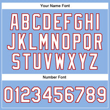 Load image into Gallery viewer, Custom Light Blue White-Red Spartan Logo 3D Pattern Design Bomber Full-Snap Varsity Letterman Two Tone Jacket
