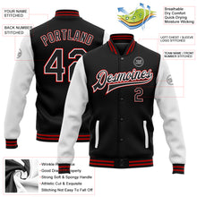 Load image into Gallery viewer, Custom Black White-Red Bomber Full-Snap Varsity Letterman Two Tone Jacket
