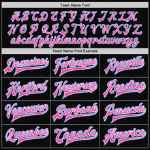 Load image into Gallery viewer, Custom Black Powder Blue-Pink Bomber Full-Snap Varsity Letterman Two Tone Jacket
