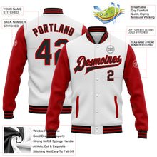 Load image into Gallery viewer, Custom White Black-Red Bomber Full-Snap Varsity Letterman Two Tone Jacket
