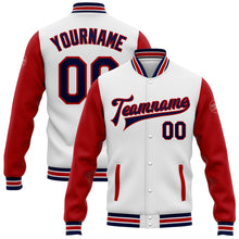 Load image into Gallery viewer, Custom White Navy-Red Bomber Full-Snap Varsity Letterman Two Tone Jacket
