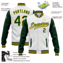 Load image into Gallery viewer, Custom White Green-Gold Bomber Full-Snap Varsity Letterman Two Tone Jacket
