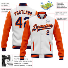 Load image into Gallery viewer, Custom White Navy-Orange Bomber Full-Snap Varsity Letterman Two Tone Jacket
