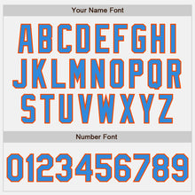 Load image into Gallery viewer, Custom White Powder Blue Orange-Black Bomber Full-Snap Varsity Letterman Two Tone Jacket
