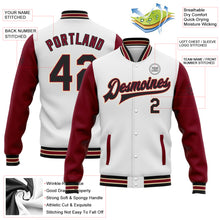 Load image into Gallery viewer, Custom White Black Crimson-City Cream Bomber Full-Snap Varsity Letterman Two Tone Jacket
