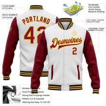 Load image into Gallery viewer, Custom White Crimson Gold-Black Bomber Full-Snap Varsity Letterman Two Tone Jacket
