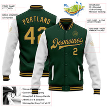 Load image into Gallery viewer, Custom Green Old Gold-Black Bomber Full-Snap Varsity Letterman Two Tone Jacket
