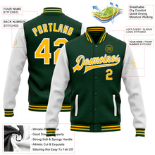 Load image into Gallery viewer, Custom Green Gold-White Bomber Full-Snap Varsity Letterman Two Tone Jacket
