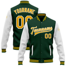 Load image into Gallery viewer, Custom Green Gold-White Bomber Full-Snap Varsity Letterman Two Tone Jacket
