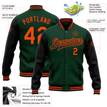 Load image into Gallery viewer, Custom Green Orange-Black Bomber Full-Snap Varsity Letterman Two Tone Jacket
