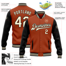 Load image into Gallery viewer, Custom Texas Orange Cream-Black Bomber Full-Snap Varsity Letterman Two Tone Jacket
