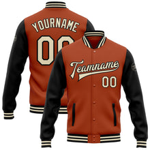 Load image into Gallery viewer, Custom Texas Orange Cream-Black Bomber Full-Snap Varsity Letterman Two Tone Jacket

