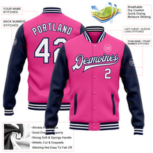 Load image into Gallery viewer, Custom Pink White-Navy Bomber Full-Snap Varsity Letterman Two Tone Jacket
