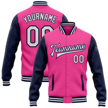 Load image into Gallery viewer, Custom Pink White-Navy Bomber Full-Snap Varsity Letterman Two Tone Jacket
