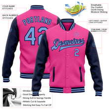Load image into Gallery viewer, Custom Pink Light Blue-Navy Bomber Full-Snap Varsity Letterman Two Tone Jacket
