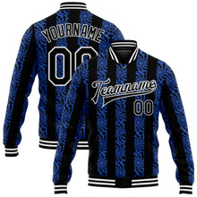 Load image into Gallery viewer, Custom Royal Black-White 3D Pattern Design Bomber Full-Snap Varsity Letterman Jacket
