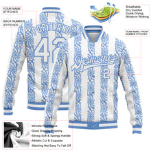 Load image into Gallery viewer, Custom Light Blue-White 3D Pattern Design Bomber Full-Snap Varsity Letterman Jacket
