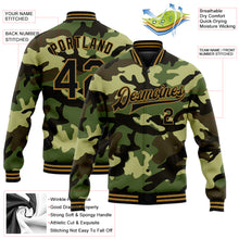 Load image into Gallery viewer, Custom Camo Black-Old Gold Jungle Camouflage 3D Bomber Full-Snap Varsity Letterman Salute To Service Jacket
