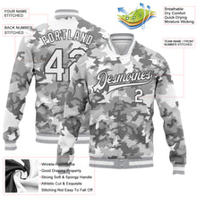 Load image into Gallery viewer, Custom Camo White-Steel Gray Snow Camouflage 3D Bomber Full-Snap Varsity Letterman Salute To Service Jacket
