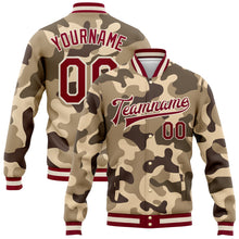 Load image into Gallery viewer, Custom Camo Maroon-Cream Desert Camouflage 3D Bomber Full-Snap Varsity Letterman Salute To Service Jacket
