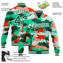 Load image into Gallery viewer, Custom Camo Kelly Green-White Fluorescent Camouflage 3D Bomber Full-Snap Varsity Letterman Salute To Service Jacket
