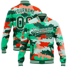 Load image into Gallery viewer, Custom Camo Kelly Green-White Fluorescent Camouflage 3D Bomber Full-Snap Varsity Letterman Salute To Service Jacket
