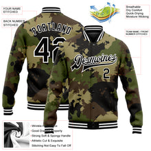 Load image into Gallery viewer, Custom Camo Black-White Graffiti Camouflage 3D Bomber Full-Snap Varsity Letterman Salute To Service Jacket
