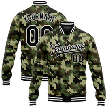 Load image into Gallery viewer, Custom Camo Black-White Geometric Camouflage 3D Bomber Full-Snap Varsity Letterman Salute To Service Jacket
