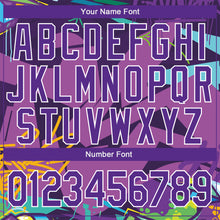 Load image into Gallery viewer, Custom Graffiti Pattern Purple-White Trendy Abstract Urban Street Art 3D Bomber Full-Snap Varsity Letterman Jacket
