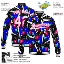 Load image into Gallery viewer, Custom Graffiti Pattern White-Pink Modern Geometric Grunge Art 3D Bomber Full-Snap Varsity Letterman Jacket
