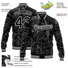 Load image into Gallery viewer, Custom Graffiti Pattern Black-White Skull Fashion 3D Bomber Full-Snap Varsity Letterman Jacket

