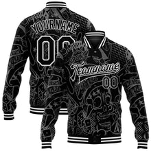 Load image into Gallery viewer, Custom Graffiti Pattern Black-White Skull Fashion 3D Bomber Full-Snap Varsity Letterman Jacket
