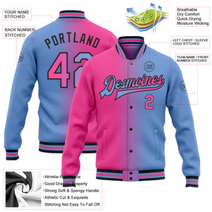 Custom Light Blue Pink-Black Bomber Full-Snap Varsity Letterman Gradient Fashion Jacket