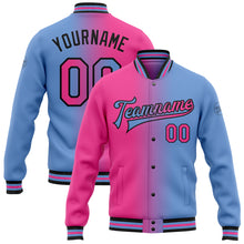 Load image into Gallery viewer, Custom Light Blue Pink-Black Bomber Full-Snap Varsity Letterman Gradient Fashion Jacket
