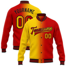 Load image into Gallery viewer, Custom Red Yellow-Black Bomber Full-Snap Varsity Letterman Gradient Fashion Jacket
