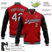 Load image into Gallery viewer, Custom Red Gray-Black Bomber Full-Snap Varsity Letterman Two Tone Jacket
