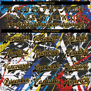 Custom Graffiti Pattern Black-Old Gold Grunge Art 3D Bomber Full-Snap Varsity Letterman Jacket