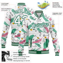 Load image into Gallery viewer, Custom Graffiti Pattern White-Kelly Green Grunge Art 3D Bomber Full-Snap Varsity Letterman Jacket
