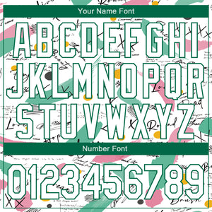 Custom Graffiti Pattern White-Kelly Green Grunge Art 3D Bomber Full-Snap Varsity Letterman Jacket