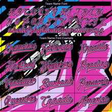Load image into Gallery viewer, Custom Graffiti Pattern Pink Black-Light Blue Sports 3D Bomber Full-Snap Varsity Letterman Jacket
