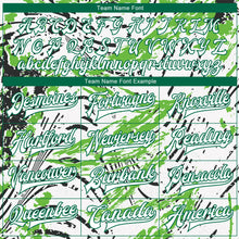 Load image into Gallery viewer, Custom Graffiti Pattern White-Kelly Green Grunge Art 3D Bomber Full-Snap Varsity Letterman Jacket
