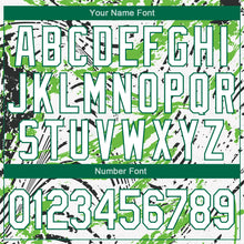 Load image into Gallery viewer, Custom Graffiti Pattern White-Kelly Green Grunge Art 3D Bomber Full-Snap Varsity Letterman Jacket
