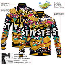 Load image into Gallery viewer, Custom Graffiti Pattern Black-Gold Hipster Lifestyle 3D Bomber Full-Snap Varsity Letterman Jacket
