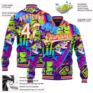 Custom Graffiti Pattern Orange-White Grunge Street Art 3D Bomber Full-Snap Varsity Letterman Jacket