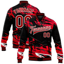 Load image into Gallery viewer, Custom Graffiti Pattern Red-White Dark Black Abstract Urban Street Art 3D Bomber Full-Snap Varsity Letterman Jacket
