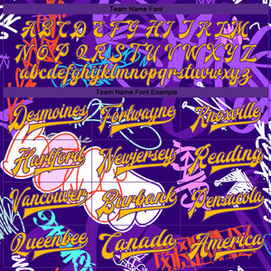 Custom Graffiti Pattern Gold-Purple Hiphop Urban Street Art 3D Bomber Full-Snap Varsity Letterman Jacket