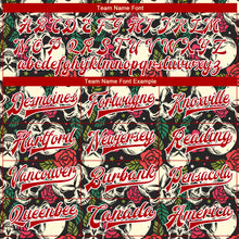 Load image into Gallery viewer, Custom Black Red-White Skull And Rose 3D Bomber Full-Snap Varsity Letterman Jacket
