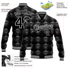 Load image into Gallery viewer, Custom Black White Skull Fashion 3D Bomber Full-Snap Varsity Letterman Jacket
