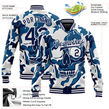 Load image into Gallery viewer, Custom Camo Navy-White Skull Fashion 3D Bomber Full-Snap Varsity Letterman Salute To Service Jacket
