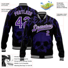 Load image into Gallery viewer, Custom Black Purple-White Skull Fashion 3D Bomber Full-Snap Varsity Letterman Jacket
